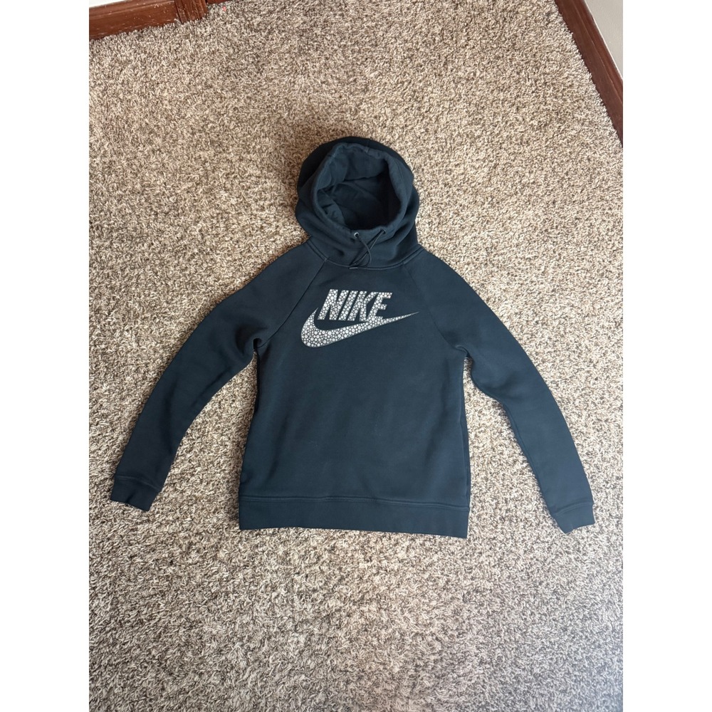 Nike Sportswear Funnel Neck Hoodie‎ Black Dotted Swoosh 916586-010 Womens XS
